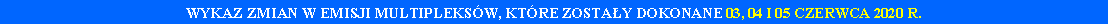 Pole tekstowe: WYKAZ ZMIAN W EMISJI MULTIPLEKS�W, KT�RE ZOSTA�Y DOKONANE 03, 04 I 05 CZERWCA 2020 R.